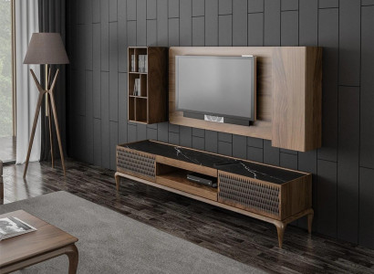 Wooden Furniture Living Room Set 4-Piece TV Stand Bookcases Wall Unit TV Frame New